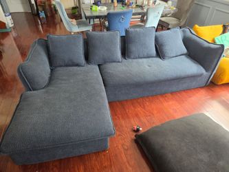Blue Fabric L-Shaped Sectional Sofa