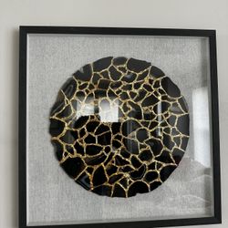 Framed Abstract Gold Crackle Circle Wall Art