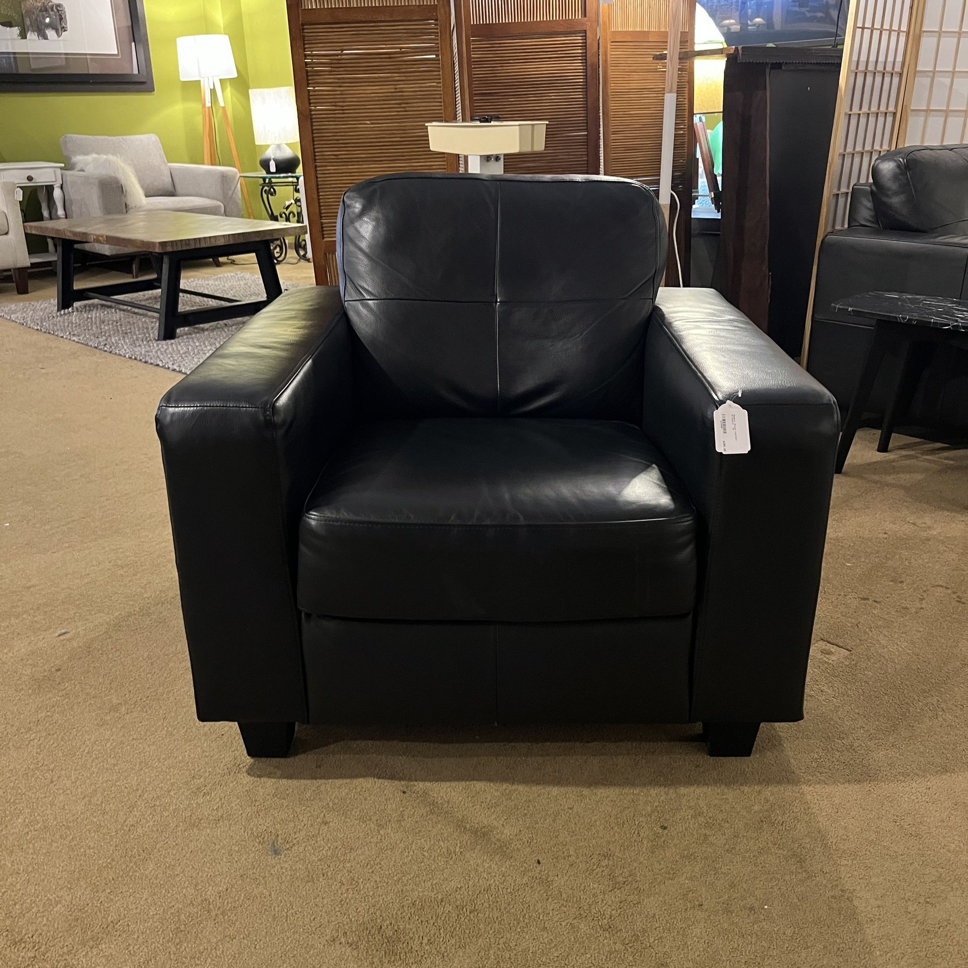 Modern Black Leather Armchair