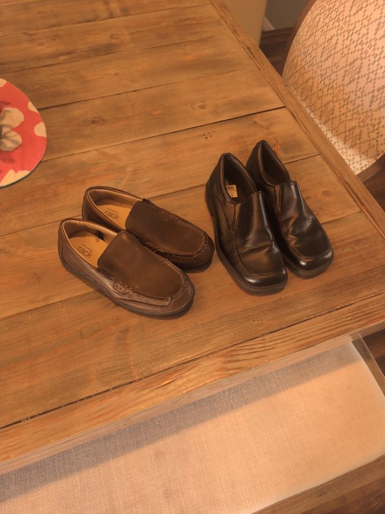 2 Pairs Boys Slip On Leather Dress Shoes