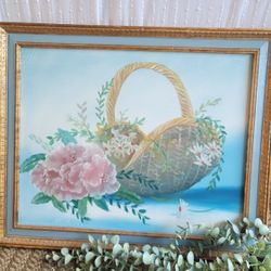 Gorgeous Vintage Painted Picture For Sale 
