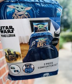 Baby Yoda Aspiradora Infantil de 2 Piezas Reversible, Doble O Completa, Comforter Set, Azul, Star Wars