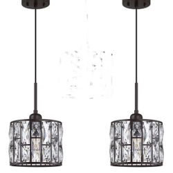2 Pack 1 Light Hanging Kitchen Island Crystal Pendant Ceiling Light Fixture,Modern 8.3" Crystal