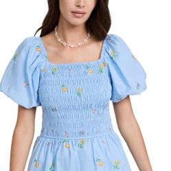English factory smocked  mini dress blue size small new
