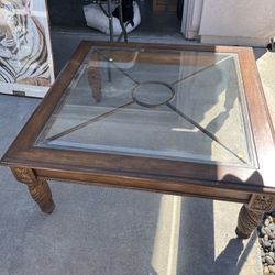 Square Wood And Glass Coffee Table 