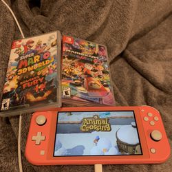 Nintendo Switch With 3 Games- Animal Crossing, Super Mario 3D World, And Mario kart 8 Deluxe