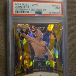 John Cena 2024 Panini Select WWE Signatures Gold Ice Prizm 4/5 PSA 9 Auto