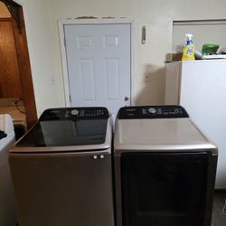 CHAMPAGNE SAMSUNG WASHER AND DRYER SET BOTH ELECTRIC XL CAPACITY 5.4 CU GOOD CONDITION HEAVY DUTY DELIVERY AVAILABLE FOR EXTRA FEE WE DO REPAIRS 