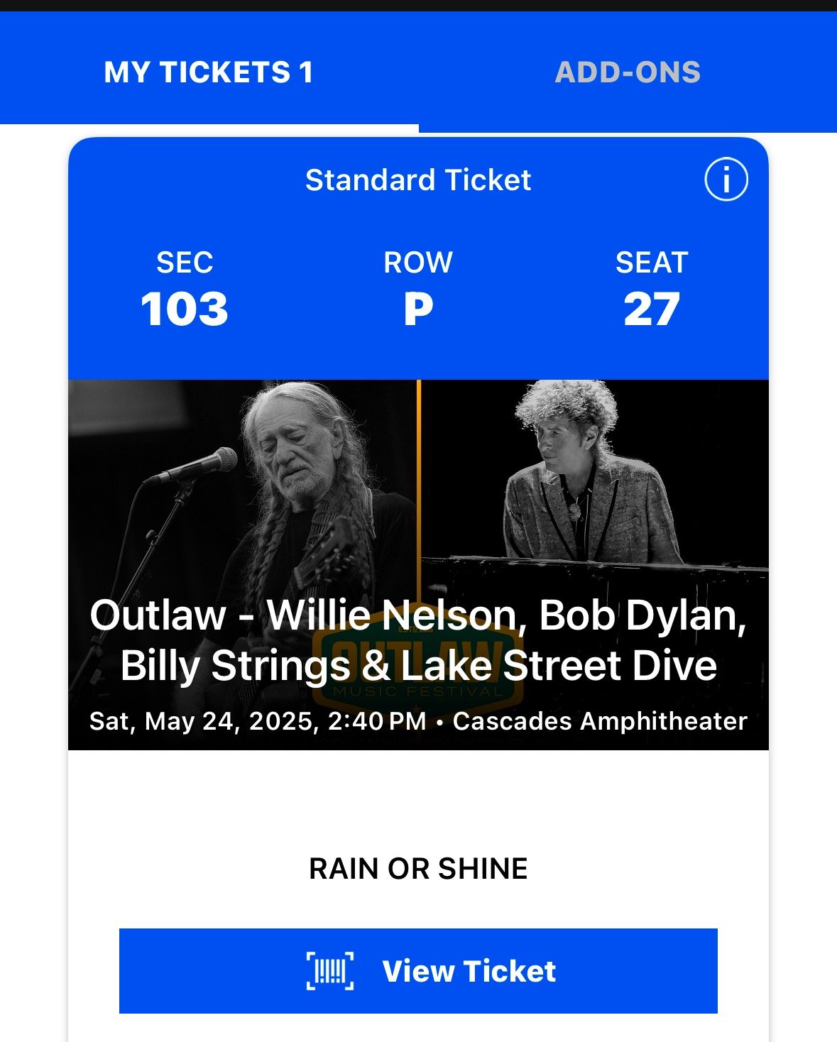 Outlaw Music Festival Ridgefield, WA Saturday, May 24, 2:40pm
