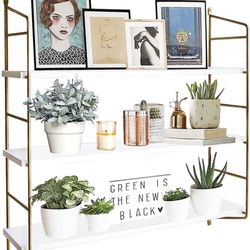 BOLO Gold Wall Shelf Bathroom Floating Shelves Mounted Shelving Bedroom Living Room Shelfs Kitchen 3 Tier Bookshelf 24 Inch Modern White and Gold