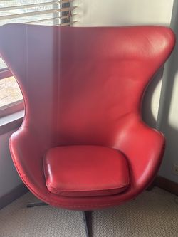 Red Leather Swivel Egg Chair