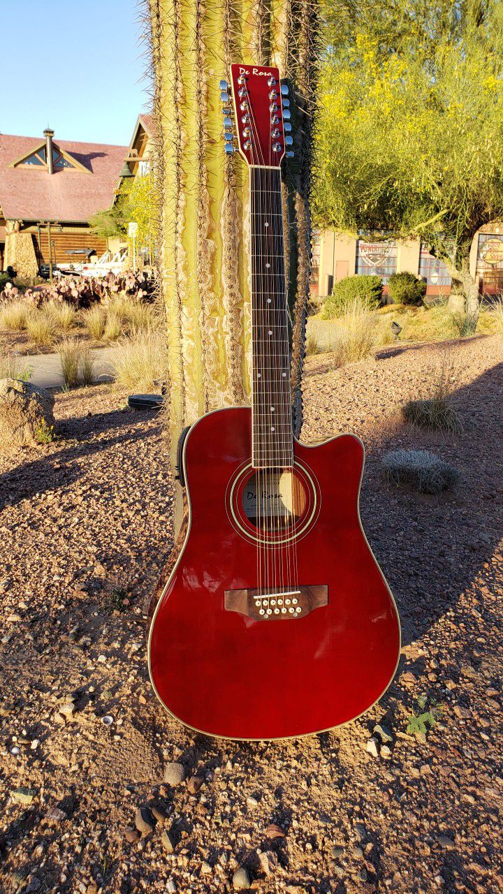 New 12 String Acoustic Electric Guitar Burgundy Combo Gig Bag & Accessories Guitarra Electrica Acústica 12 Cuerdas para Requintiar Corridos y Sierreño