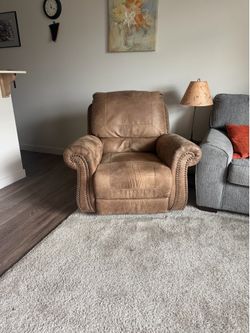 Brown Leather Recliner Chair with Nailhead Trim