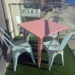 Small Dining or Craft Table & Four Blue Chai