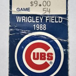 1988 Chicago Cubs First Night Game Ticket Stub 8/8/88