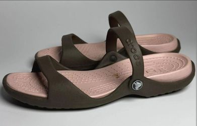 Gently Used Brown & Pink Crocs Cleo Sandals Size 8