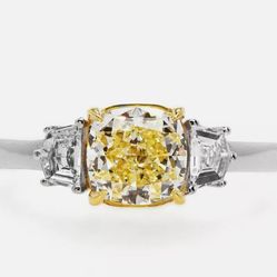 GIA 1.79ct Natural Fancy Light Yellow Diamond 18K Two Tone Gold Ring 