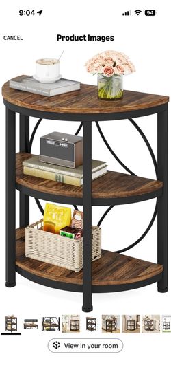 LITTLE TREE Half Round End Table, 3-Tier Narrow Side Table