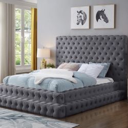 Gray Queen Size Platform Bed 