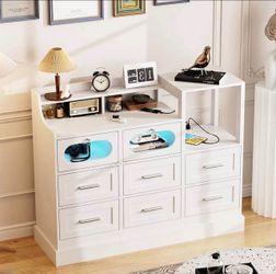 White 8 Drawer Dresser With LED Light