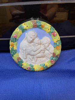 Vintage Porcelain “Madonna Della Seggiola”  Handmade Hanging Plate 