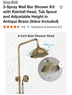 Shop BWE 3-Spray Wall Bar Shower Kit with Rainfall Head, Tub Spout and Adjustable Height in Antique Brass (Valve Included)