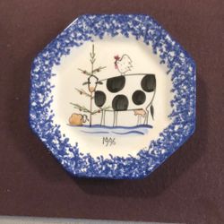 Molly Dallas Blue Spatterware Folk Art Pottery Plate