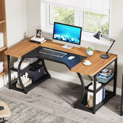  New 63" Computer Desk Large Home Office Desks with Storage Shelves