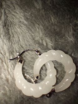 White Jade Hoop Earrings Sterling Silver