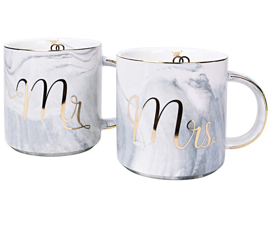 Brand new! (2 PCs) Mr and Mrs Mugs with Gift Boxes Bridal Shower and Newlywed Gifts for Bride and Groom - Marble Coffee Cups Set Vilight Unique Weddi