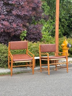 2 Mid-Century Modern Faux Leather and Wood Accent Chairs