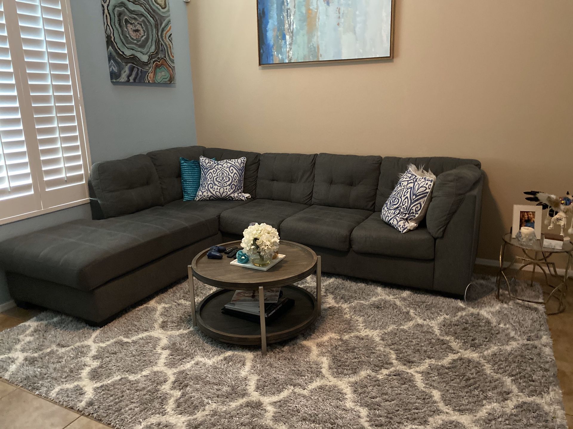 Blue /grey sectional couch from living spaces
