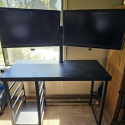 Dual 2k 27" Monitors w/ Mounting Bracket Arm Desk