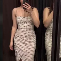 ZARA Polka Dot Linen & Viscose Blend Corset Dress White Black size S Y255A