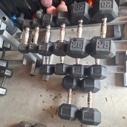 310 lb dumbbell set with rack