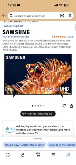 Samsung 75" Crystal UHD 4K Smart TV + wall mount + backlight system