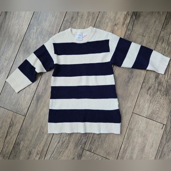 Zara Striped Navy and White Sweater Dress Girls 18-24 Mths