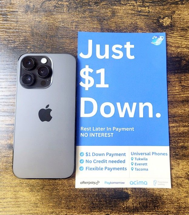 Apple 14 PRO 128GB Unlocked FREE Smartwach/ Headphones. Pay $1 Today Rest in payments. NO CREDIT NEEDED FINANCING