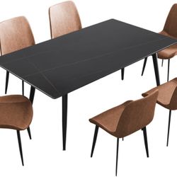 4 Brown Chairs ( no table ) Set Kitchen Dining Table Modern Slate Stone Dining Table Kitchen Small Space Dining Table and 4 Leather Chairs 