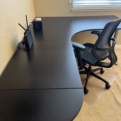 IKEA Galant Desk, Office Chair, Floor Protector Mat
