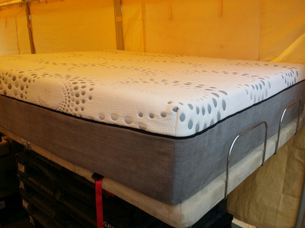 Queen size sleep science 13 inch ara memory foam queen mattress and adjustable foundation with massager remote control