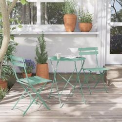 NEW-Grand Patio Premium Steel Patio Bistro Set, Folding Outdoor Patio Furniture Sets, 3 Piece Patio Set of Foldable Patio Table and Chairs, Mint Green