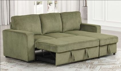 Brand New Green Corduroy Sectional Sofa Storage Sleeper