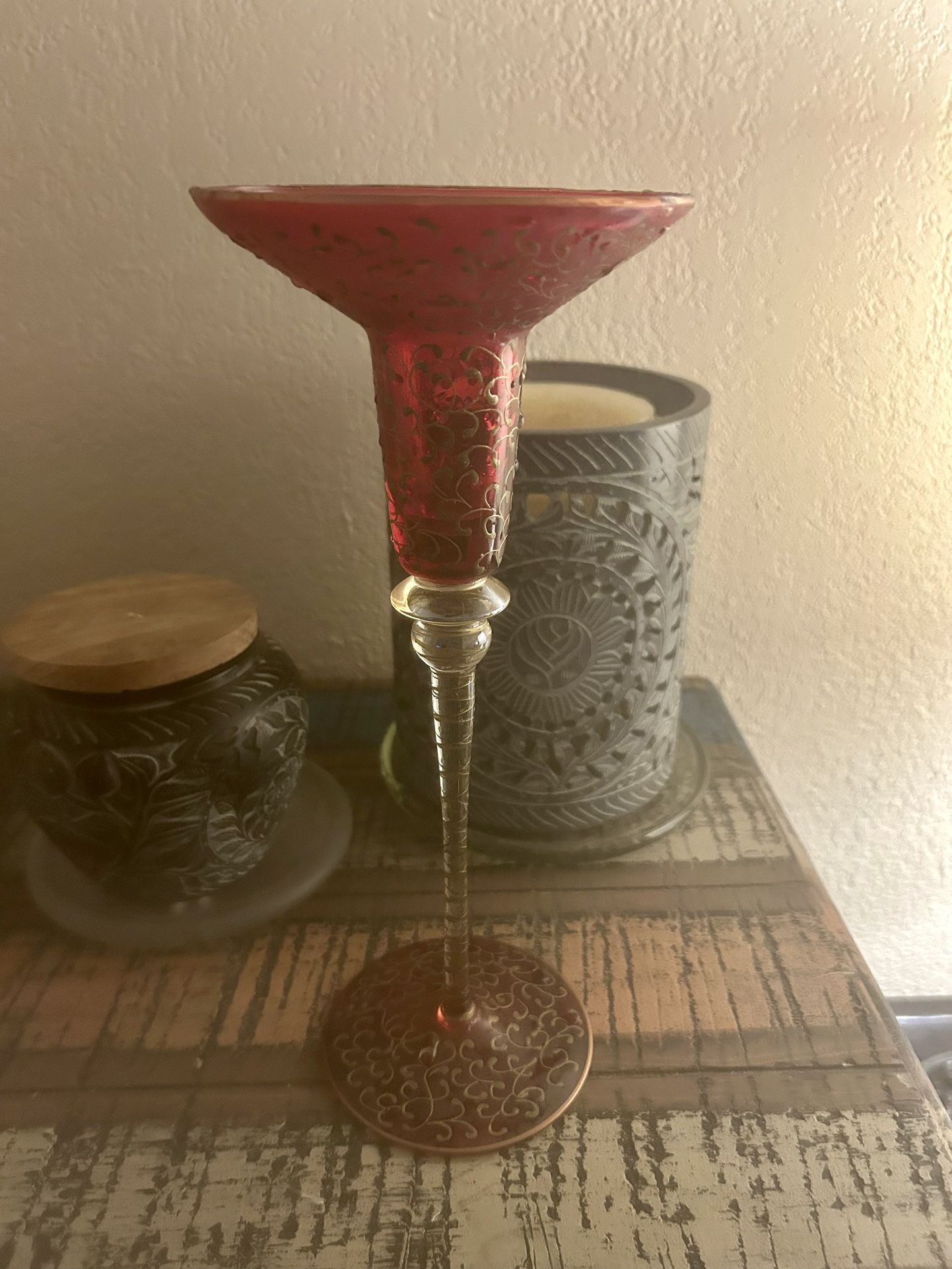 Red Ruby And Gold Candle Holder