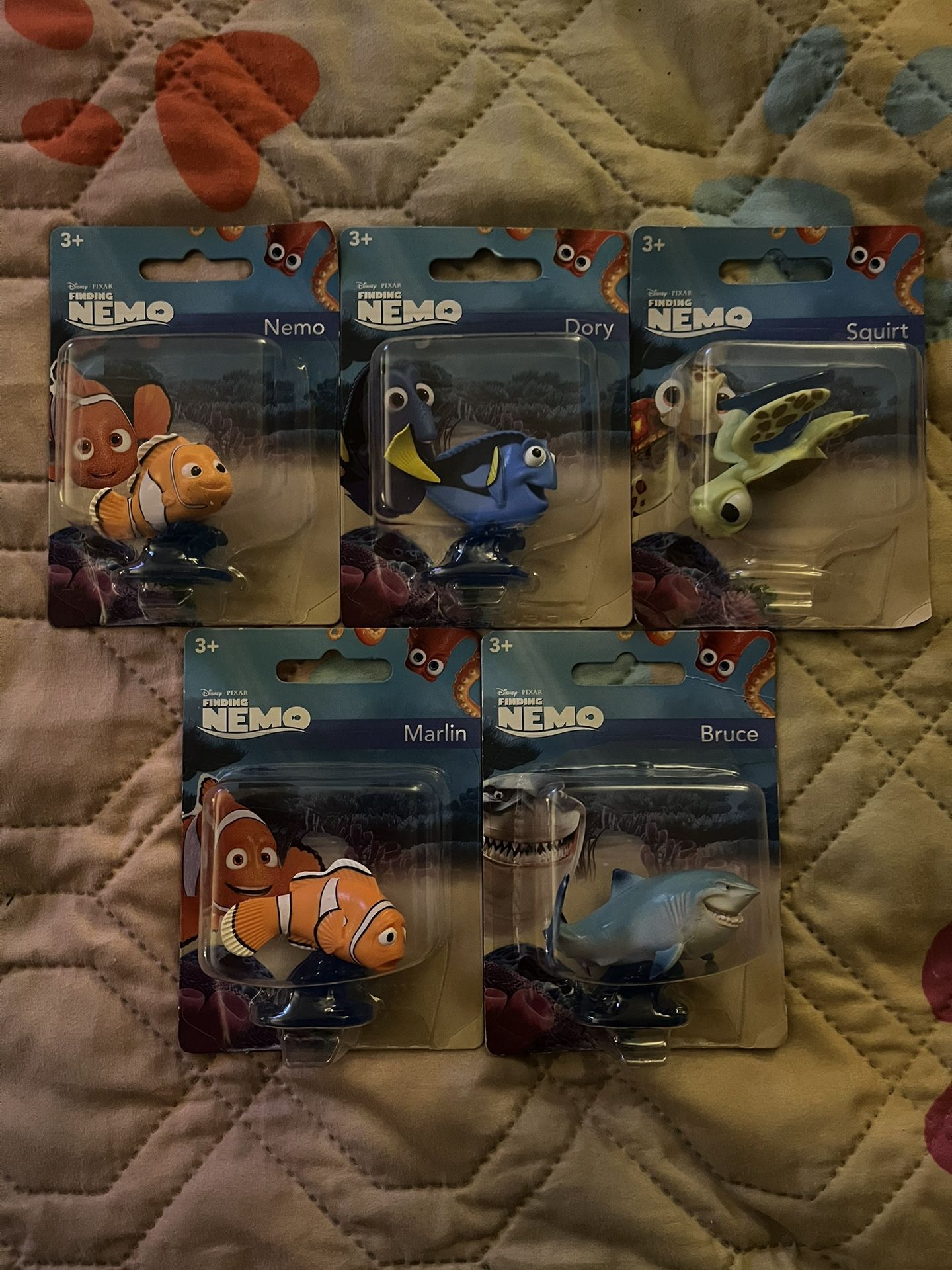 Disney Pixar Finding Nemo Miniatures. Set Of Five. Squirt, Nemo, Dory, Bruce, Marlin.