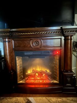 Electric Fireplace with Wood Mantel