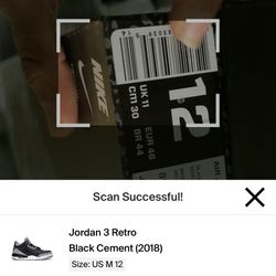 Jordan Retro 3’s Cement Size 12 