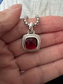 Silver Pendant Necklace with Red Stone