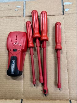 Stud finder and screw drivers