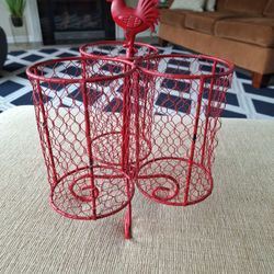 Red Metal Rooster Utensil Holder Basket Center Display 